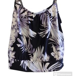 Kona Sol Floral Swim Top Purple Black Gray Small